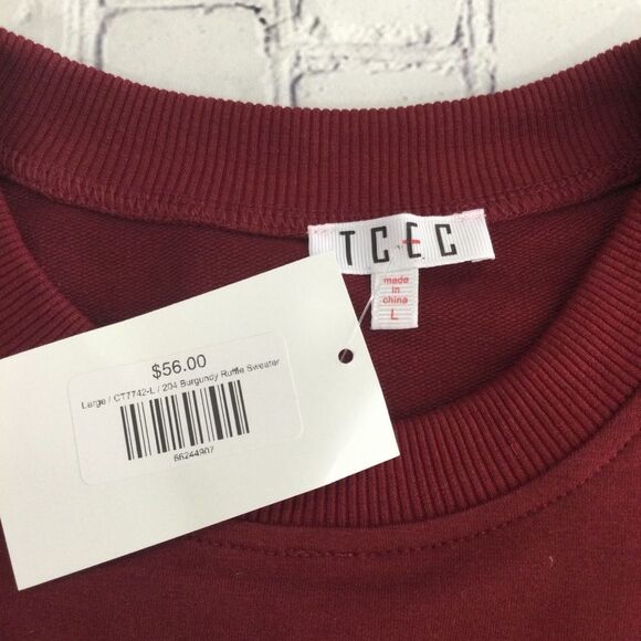 TCEC Sweatshirt Women’s Size Large Color Burgundy Ruffle Pullover - Picture 3 of 9